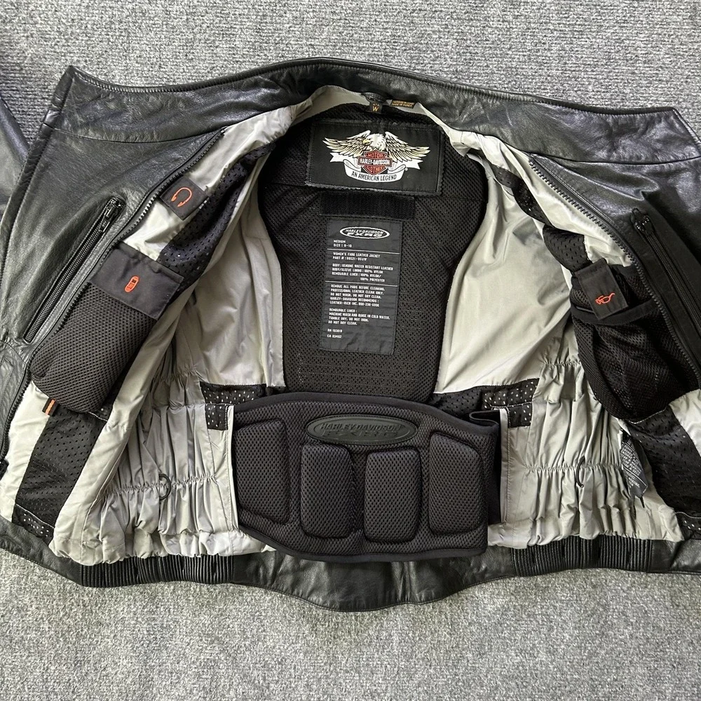 Harley Davidson FXRG Jacket Womens Medium Black Leather Motorcycle Armored‎